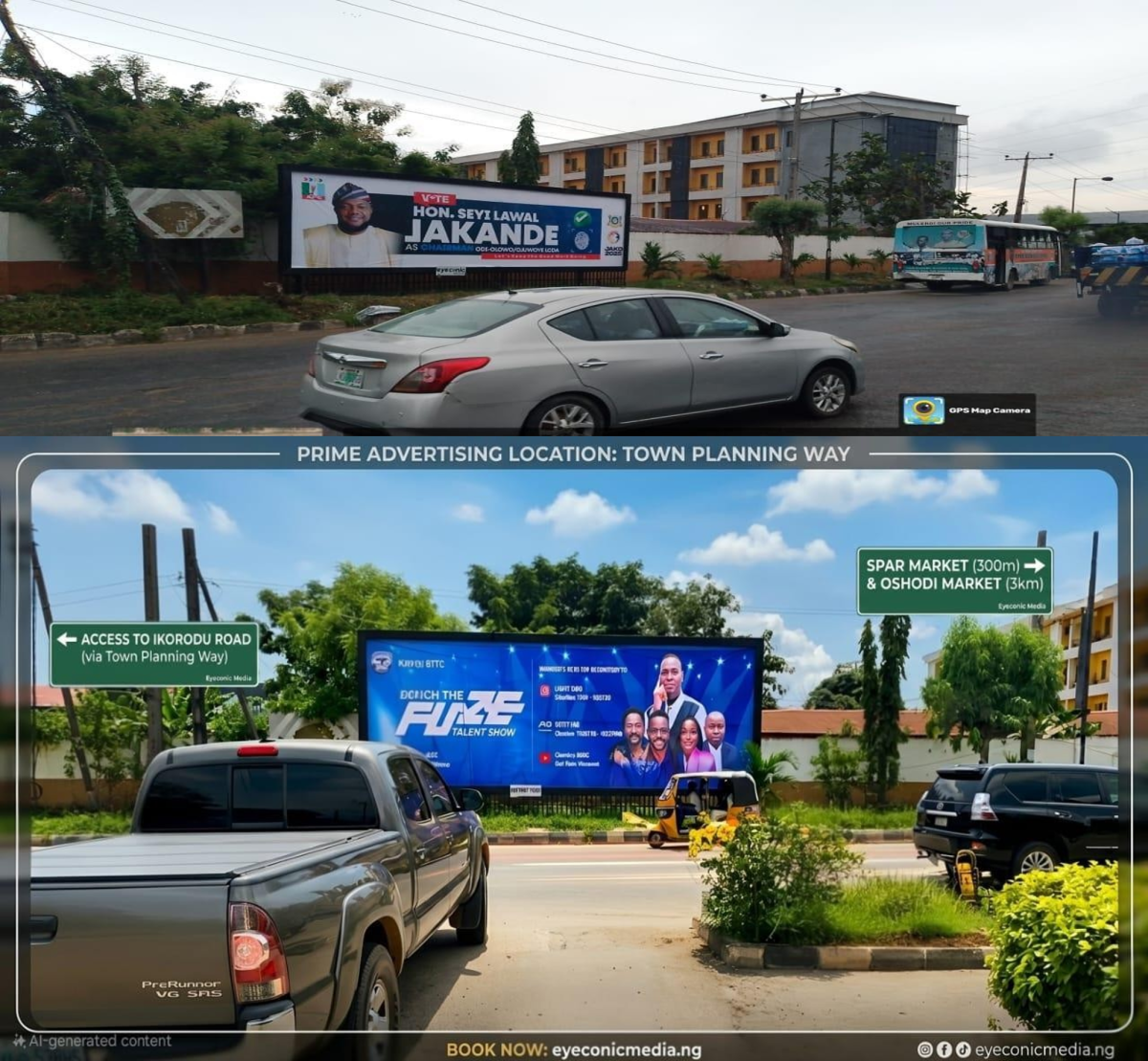 A well-positioned wall panel advertising board at Town Planning Way by Babatunde Oki Junction, Ilupeju, near Oshodi Market, offering strong visibility to passing traffic and pedestrians.