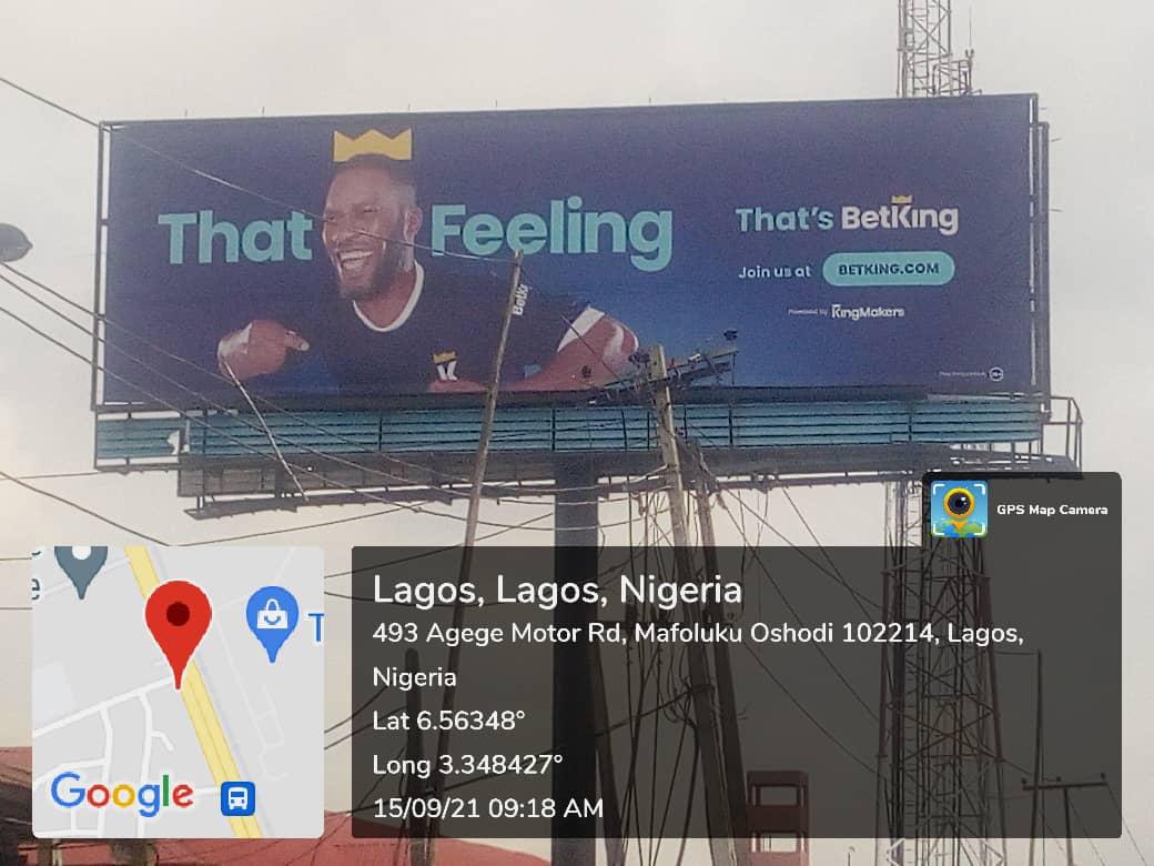 A static unipole billboard located at 497 Lagos–Abeokuta Expressway, Mafoluku, Oshodi–Ikeja axis 