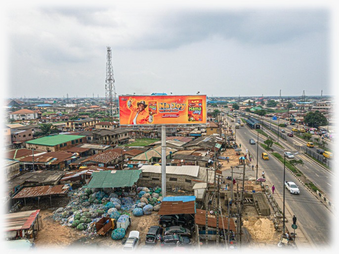This is a 6m x 18m unipole billboard on Ikorodu Road, positioned by Owode Police Station and facing traffic moving out of Ikorodu towards Mile 12. The D/S face means it hits vehicles and commuters heading away from Ikorodu town center. 